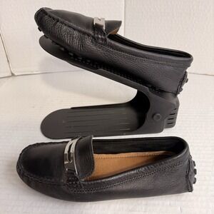 Coach Nola Driving Loafers Black Pebbled leather Silver Tone Hardware Size 6 M